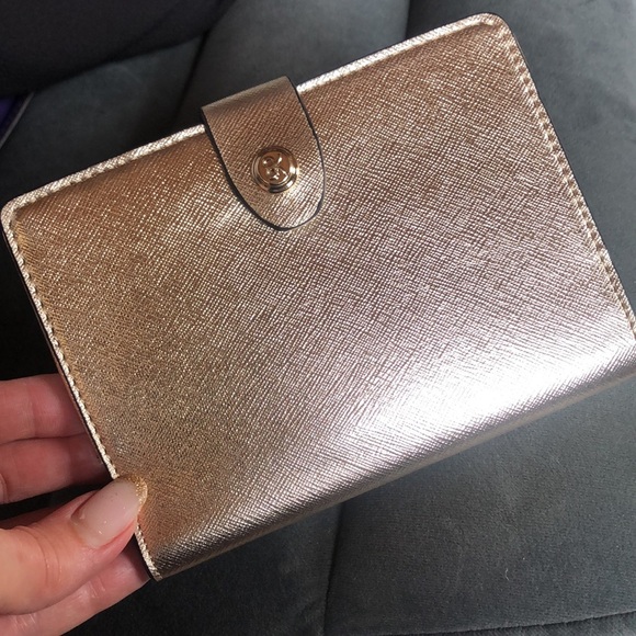 Nine West small credit card wallet holder snap closure gold metallic faux 4x5.5 - Picture 6 of 6